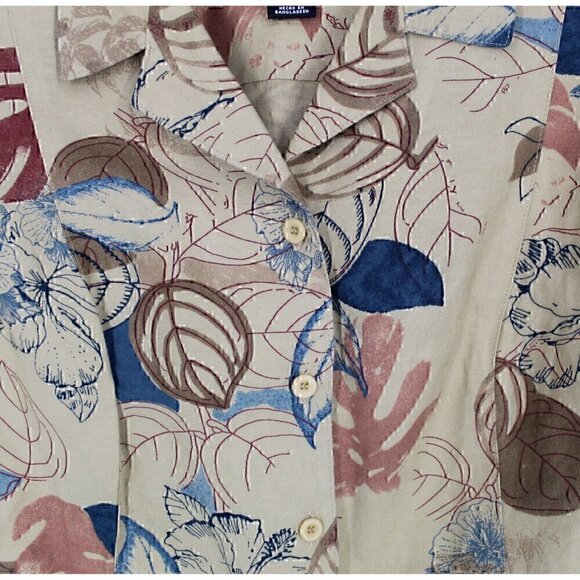 Vtg fairy grunge goblin Leaf Blouse Petites Linen Blend Short Sleeve Size 14P - Picture 3 of 4